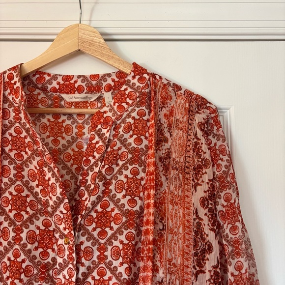 Soft Surroundings Paysan Button Front Tunic Blouse Top Boho Peasant Orange L - Picture 4 of 9